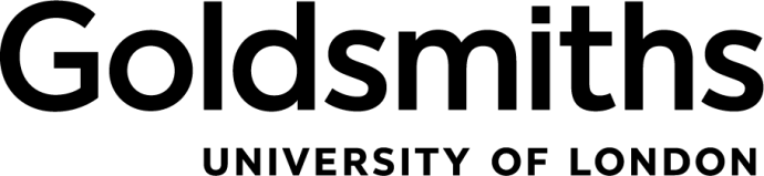 Black logo that says Goldsmiths University of London